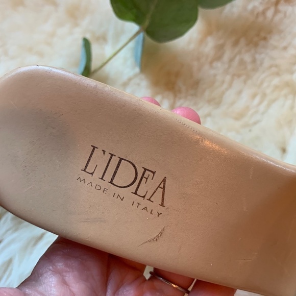 L’Idea Beige Leather Y2K Embellished Mule Slides - Picture 5 of 10